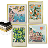 WANDBILDER 4er Set - 50x50 cm & 40x60 cm Goldrahmen - Vintage-Poster mit Fruchtmustern - Goldfarben, Kunststoff (50/50cm) - ArtPrintCave