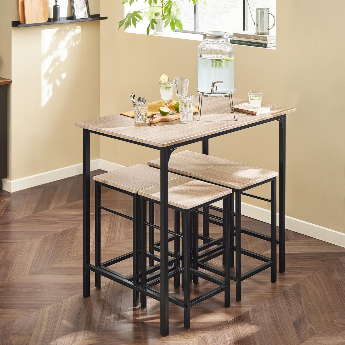 BARTISCH + 4 x BARHOCKER - Naturfarben, Holzwerkstoff (100/87/60cm) - SoBuy