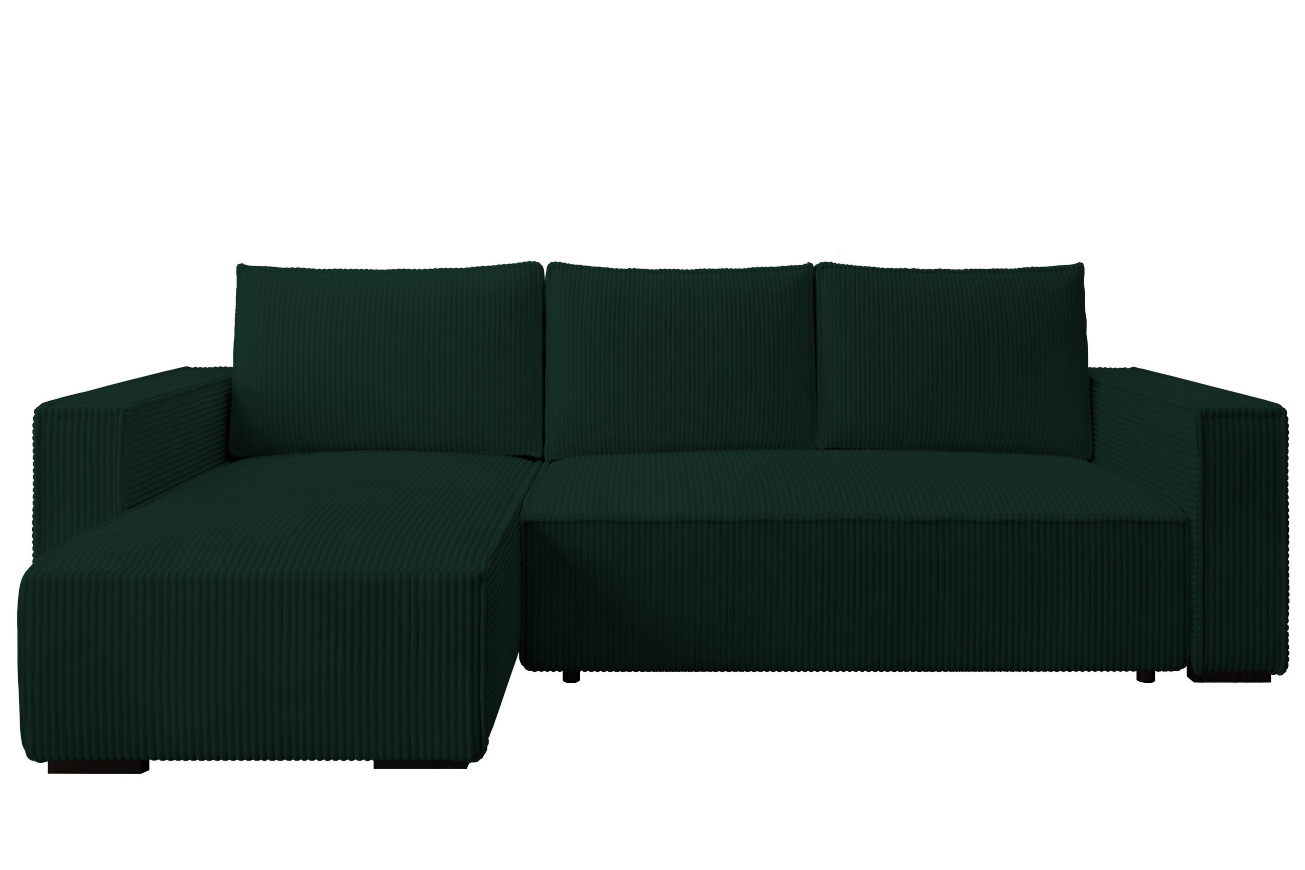 ECKSOFA CUDDY L, Eckcouch in L-Form mit Schlaffunktion und Bettkasten, Farbe: Grün, Cordstoff, Ottomane Links - Grün, Textil (240/140cm) - Storez24
