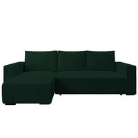 ECKSOFA CUDDY L, Eckcouch in L-Form mit Schlaffunktion und Bettkasten, Farbe: Grün, Cordstoff, Ottomane Links - Grün, Textil (240/140cm) - Storez24