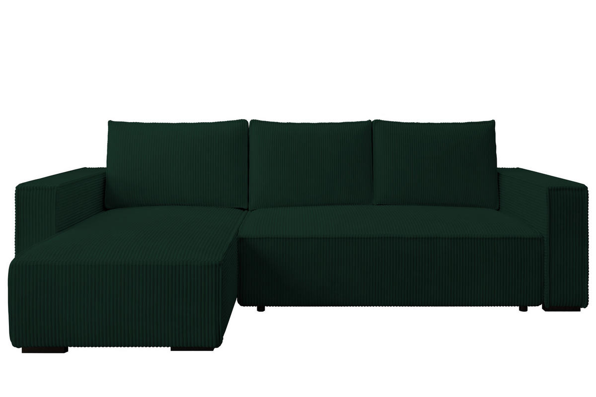 ECKSOFA CUDDY L, Eckcouch in L-Form mit Schlaffunktion und Bettkasten, Farbe: Grün, Cordstoff, Ottomane Links - Grün, Textil (240/140cm) - Storez24
