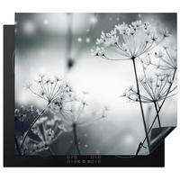 HERDABDECKPLATTE Blumen - Winter - Schnee - Natur Ceranfeldabdeckung 59x52 cm - Grau, Kunststoff (59/52/0.2cm) - MuchoWow