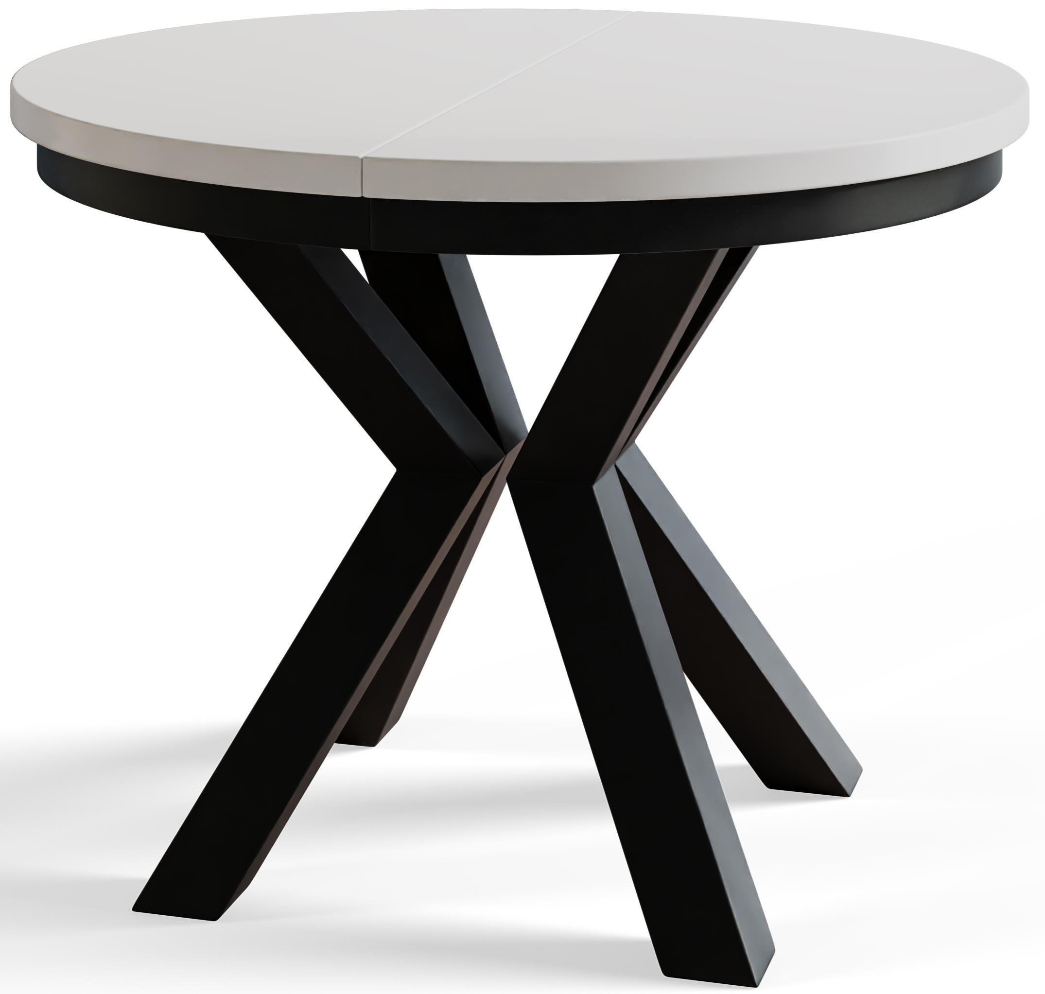ESSZIMMERTISCH LOFT, ausziehbarer Tisch 100 cm/180 cm, Farbe: Weiß, mit Metallbeinen in Farbe Schwarz - Schwarz/Weiß, Holzwerkstoff (100/100/76cm) - Alpi-Möbel