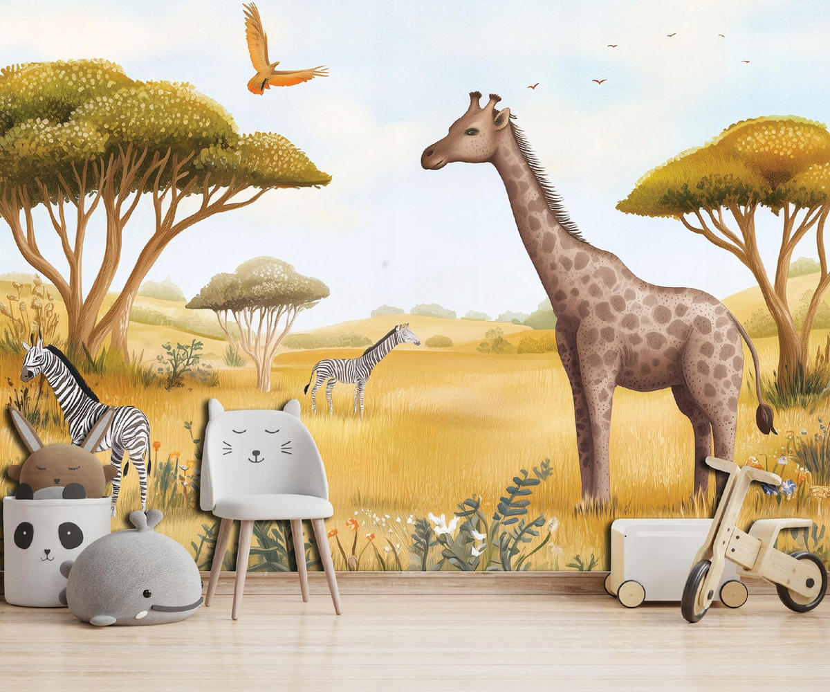 FOTOTAPETE Kinderzimmer Tiere Dschungel Tapete Kinder 350x250 - Multicolor, Papier (350/250cm) - Wallarena