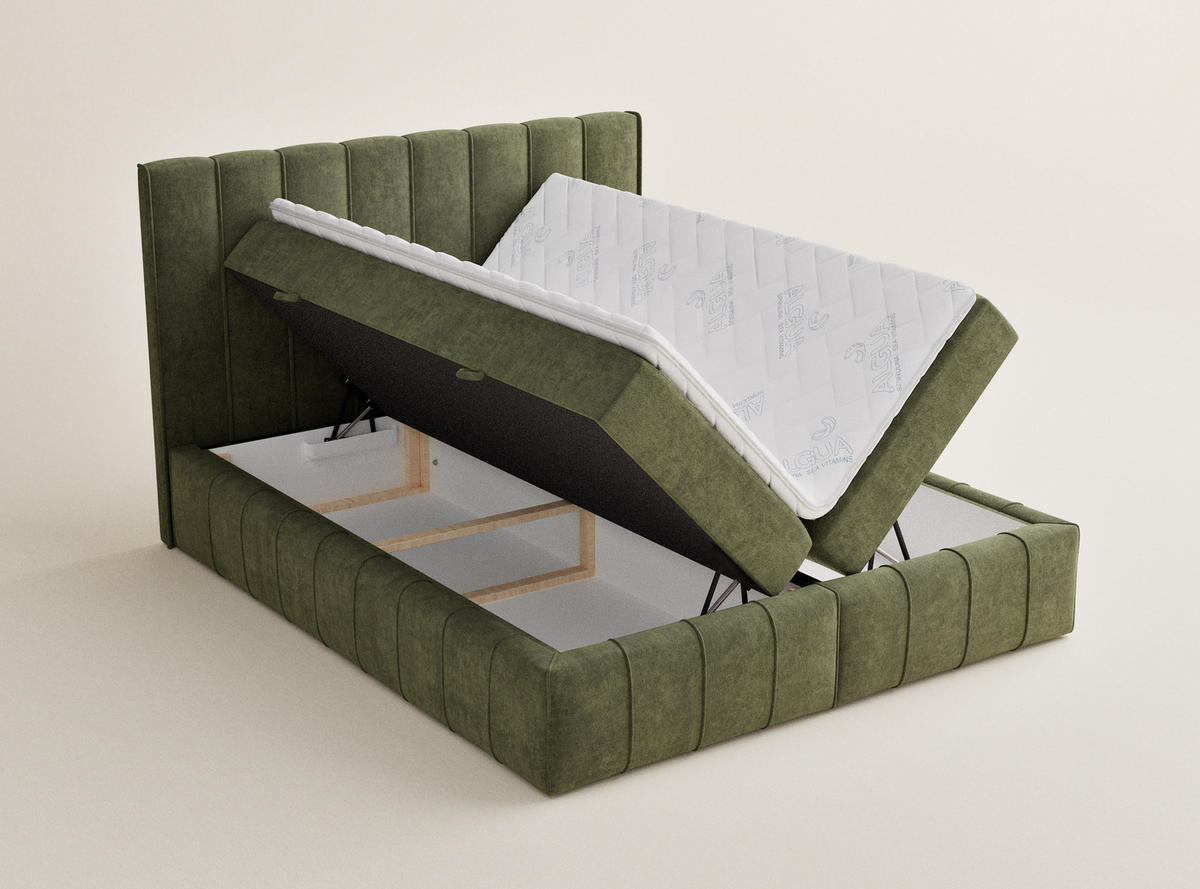 BOXBETT Moretti 180/200 cm, in Grün, Bettkasten, Matratze, Topper - Schwarz/Grün, Holz/Holzwerkstoff (180/200cm) - Maison de Reve