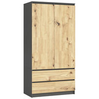 KLEIDERSCHRANK Grau, Eiche Artisan 180x90x51 cm - Eiche Artisan/Grau, Holzwerkstoff (90/180/51cm) - Akord