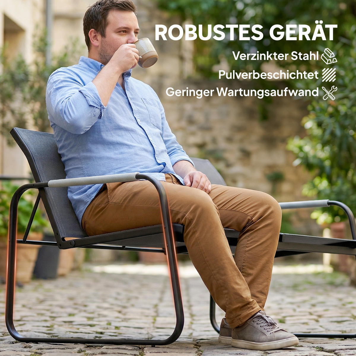 BALKONMÖBEL-SET 4er Set Verzinkter-Stahl Netzstoff Grau - Schwarz/Grau, Textil/Metall - Outsunny