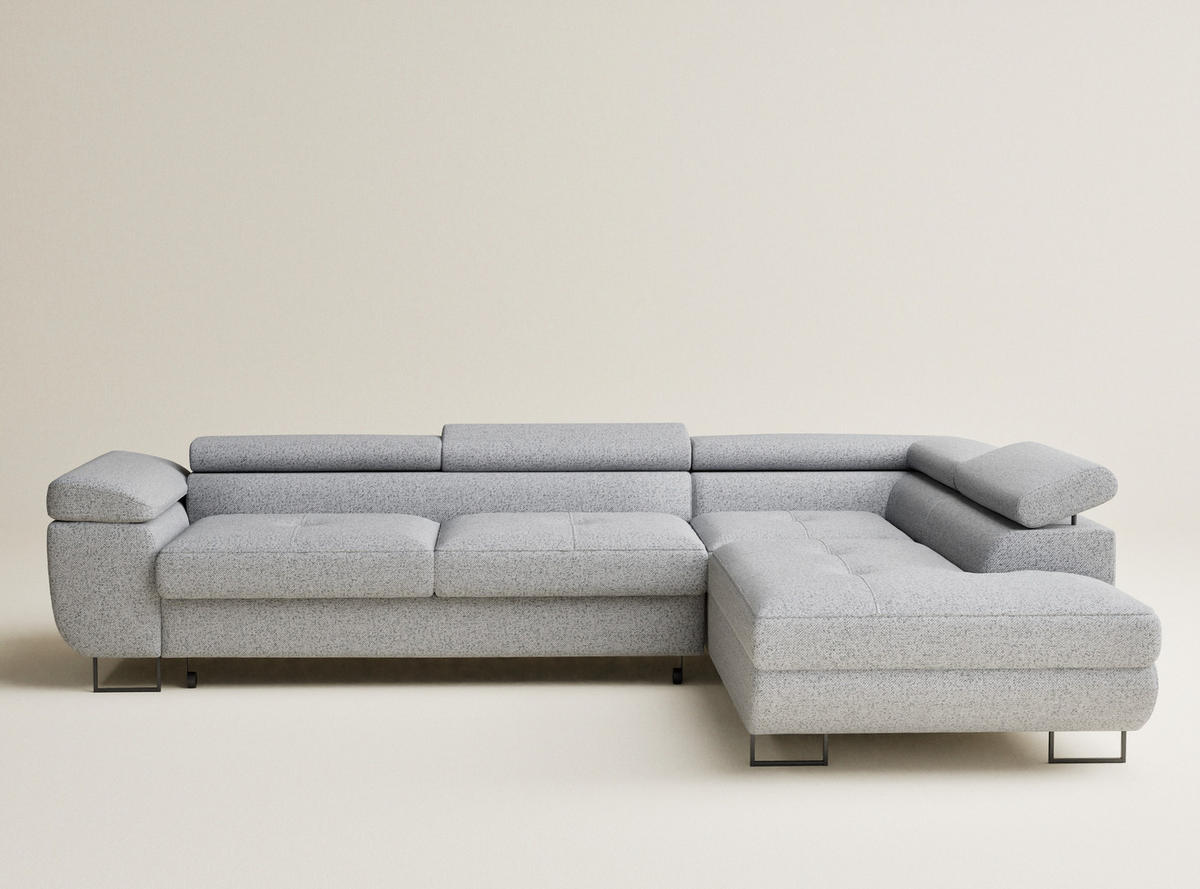 ECKSOFA MIT SCHLAFFUNKTION Concord Hellgrau Webstoff - Hellgrau/Schwarz, Holz/Holzwerkstoff (277/203cm) - Maison de Reve