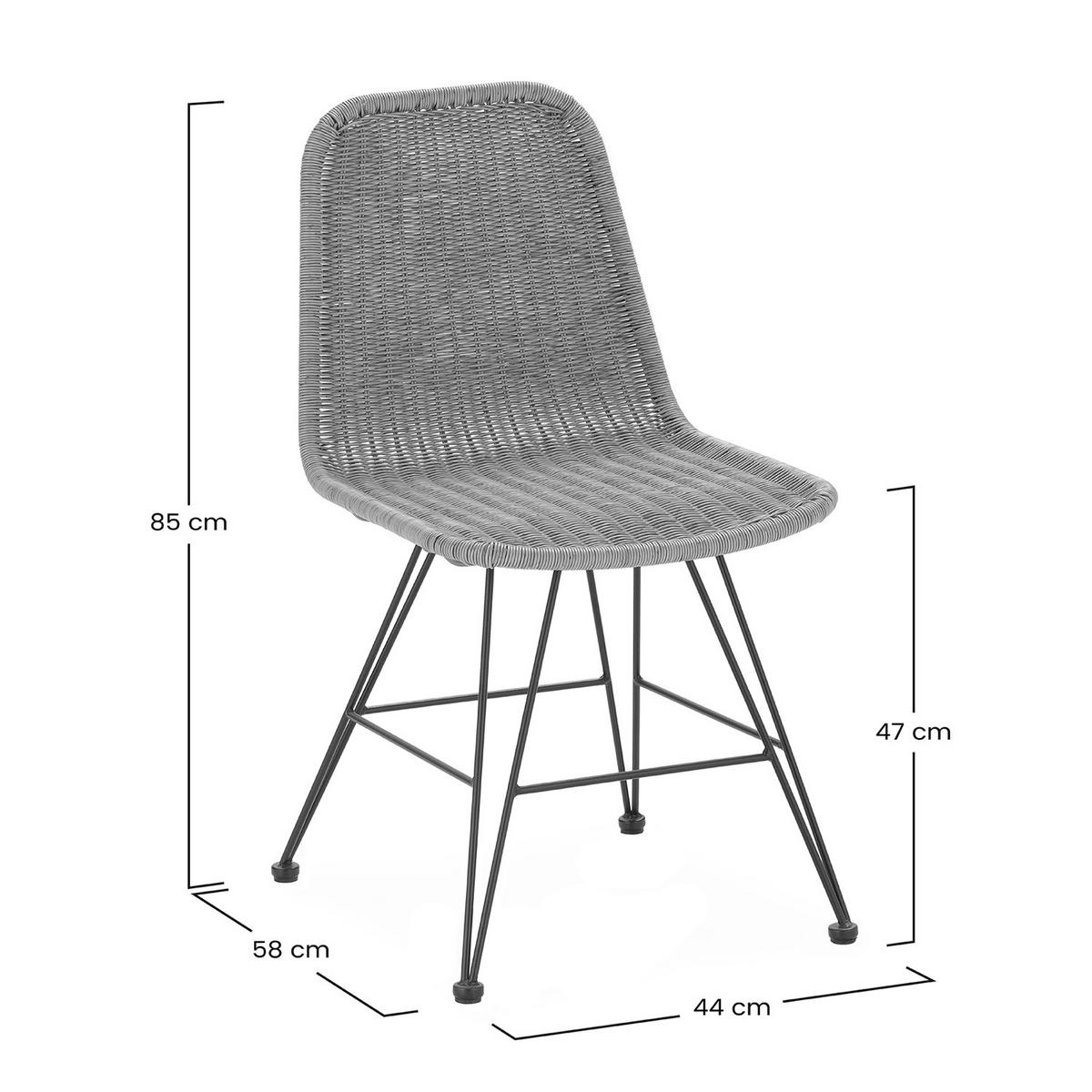 STUHL-SET 2 Beth, Ratan/Schwarz - Schwarz, Kunststoff/Metall (44/85/58cm) - VS Venta-stock