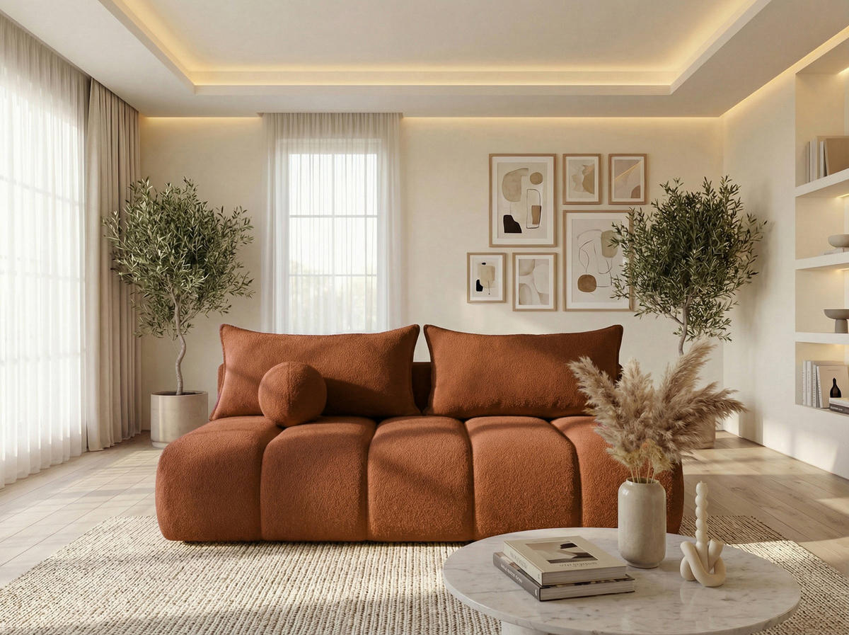 SCHLAFSOFA Milla mit Bettkasten, Terracotta Braun 205/97/85 cm - Terracotta, Textil/Metall (205/97/103cm) - WFL GROUP