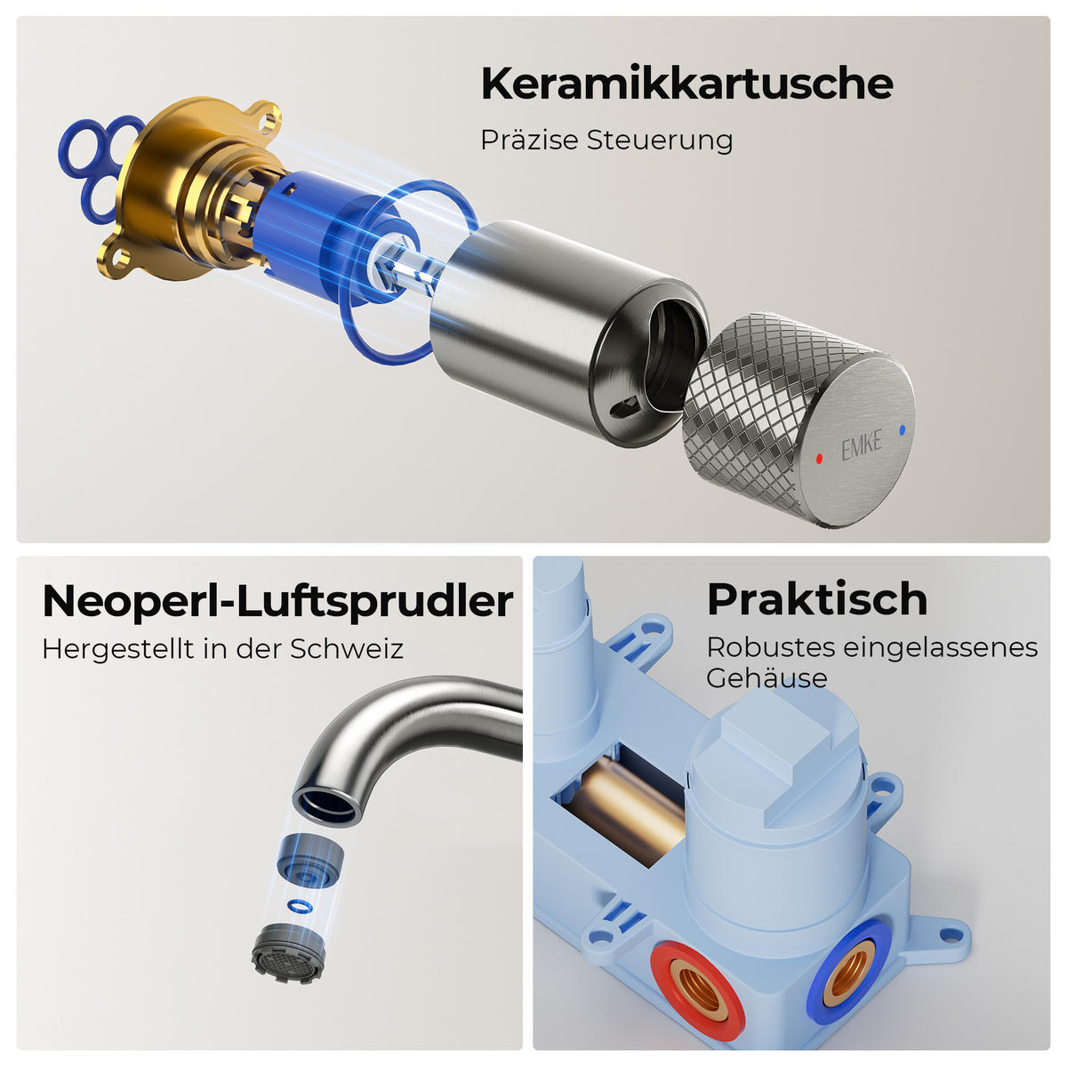 WASCHTISCHARMATUR Unterputz matt grau 28,1/14/6,5 cm - Grau, Metall (28.1/14/6.5cm) - EMKE