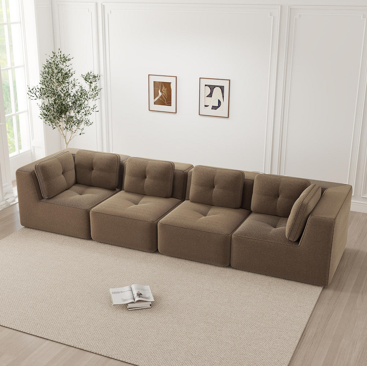 SOFA 386/104/69 cm in Braun aus Cord mit modularer Funktion - Braun, Textil (104/69/386cm) - Flora Grace