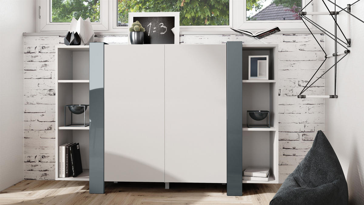 HIGHBOARD Ida Blenden in Grau Hochglanz - Grau, Holzwerkstoff (149/101/34cm) - Vladon