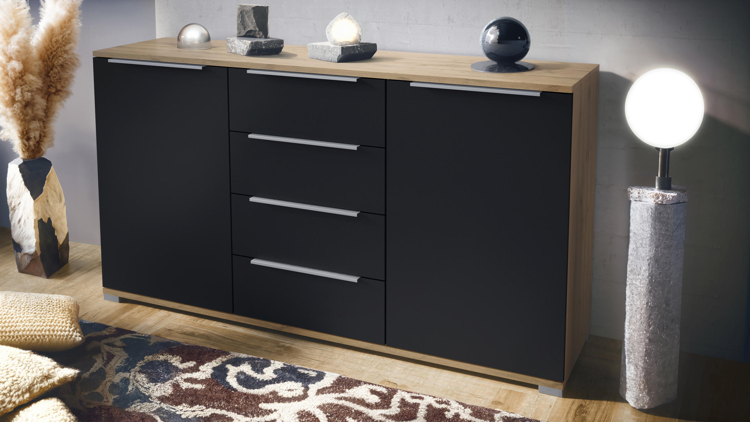 SIDEBOARD Linio Schwarz matt - Schwarz, Holzwerkstoff (138.5/75.5/35cm) - Vladon