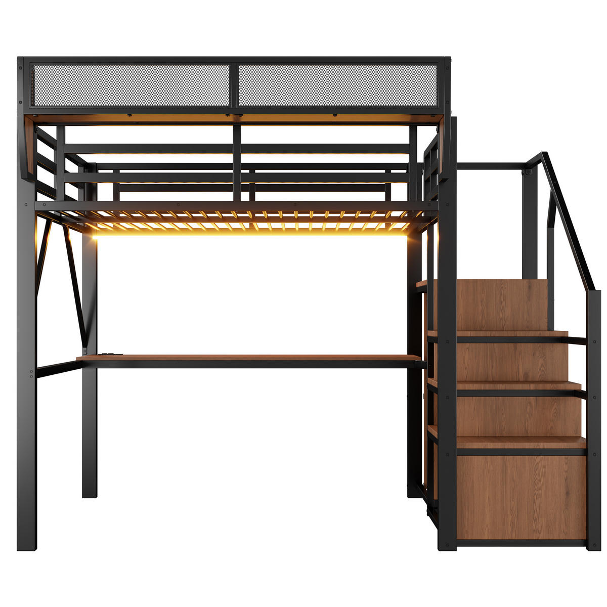HOCHBETT 140/200 cm DE-32583 mit Schreibtisch, LED und Stauraum Schwarz - Schwarz, Metall (140/200cm) - ComfortXL