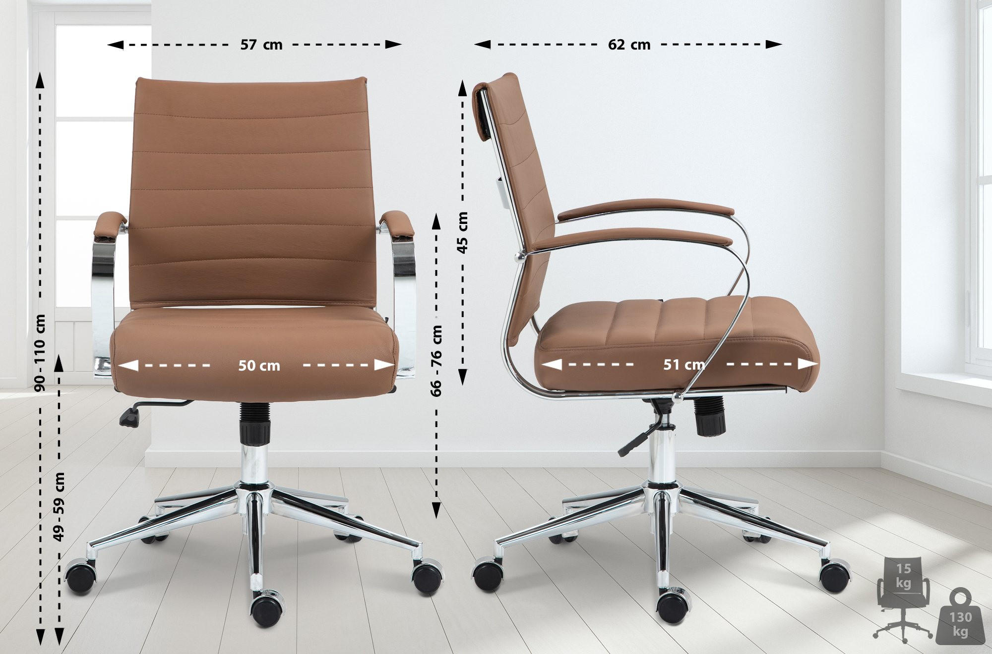 Thumbnail - Deluke Bürostuhl, Hellbraun, Metall, 57x90x62 cm, Arbeitszimmer, Bürostühle, Drehstühle