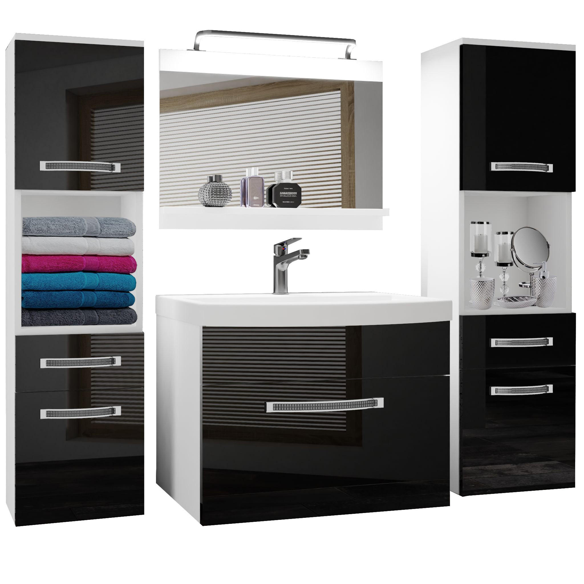 BADMÖBEL Badezimmer Schwarz Glänzend - Schwarz, Holz (140/113/40cm) - B BELINI GROUP