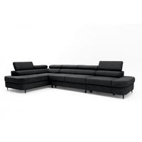 ECKSOFA PRIAM MAXI L-Form mit Schlaffunktion & Bettkasten, 6-Sitzer, 350cm, Verstellbare Kopfstützen, Ottomane Links - Anthrazit, Holz/Textil (350/203cm) - Muffo