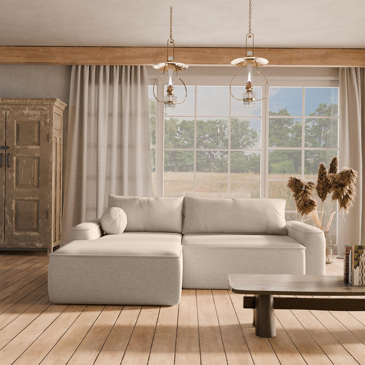 ECKSOFA OTATTI mit Schlaffunktion, Beige - Beige, Textil (245/160cm) - Fedve