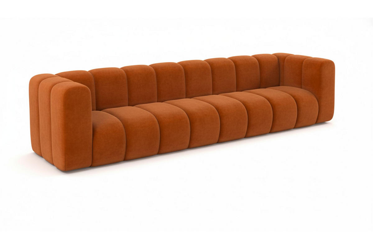 COUCH, Viersitzer-Sofa Grand, Veloursstoff Salvador, Braun - Braun, Holz (290/70/93cm) - Kaiser Möbel