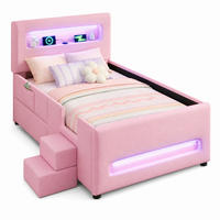 POLSTERBETT 90/200 mit Schublade, LED-Lichtleisten und USB in Rosa - Rosa, Holzwerkstoff/Textil (90/200cm) - EVRYAE
