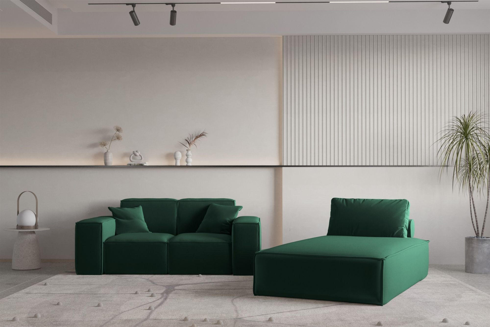 SOFA Sezlong Celes Premium 2er-set - Grün, Holzwerkstoff/Textil (110/95/194cm) - Fun Möbel