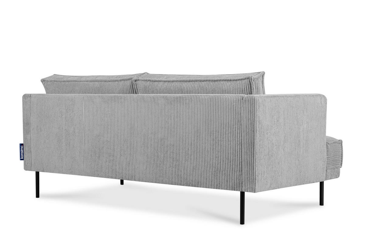 3-SITZER-SOFA GANZO 2 Kissen inklusive, Cord-Stoff, hellgrau - Hellgrau/Schwarz, Textil/Metall (193/84/92cm) - KONSIMO®