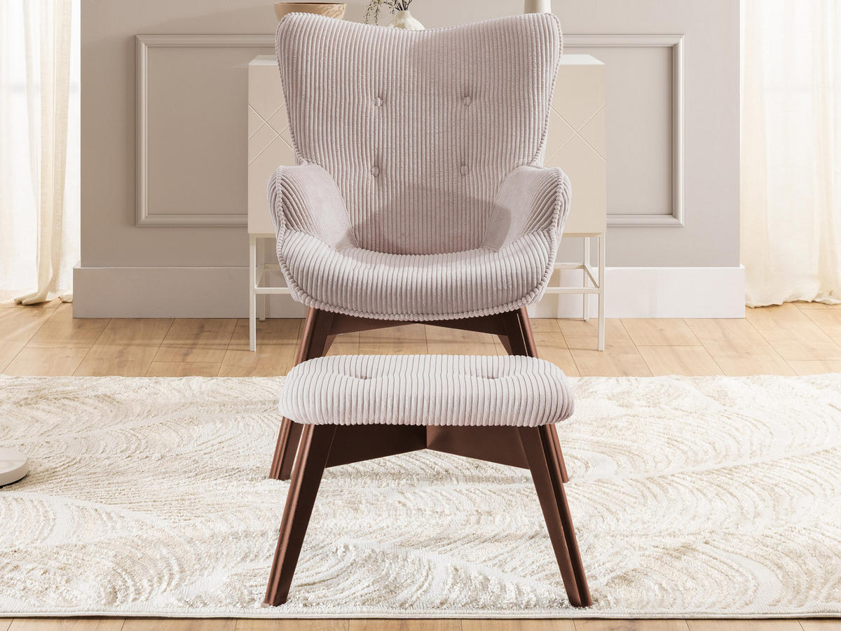 LOUNGESESSEL mit Fußhocker Lenari Puderrosa Cordstoff mit Füßen in Braun - Hellrosa/Braun, Holz/Textil (71/96/86cm) - S-Style Möbel