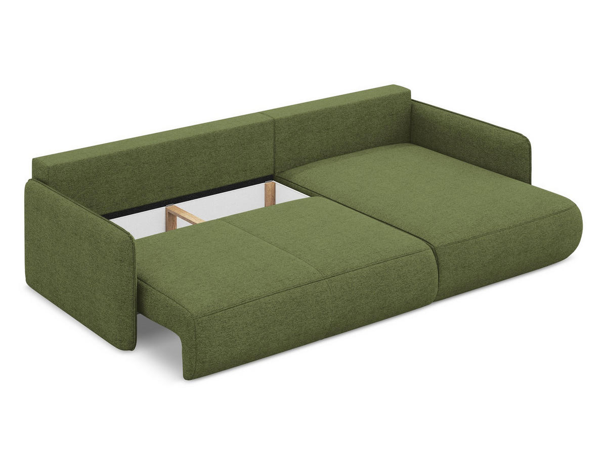 ECKSOFA mit Schlaffunktion Strukturstoff Stoff Grün - Schwarz/Olivgrün, Kunststoff/Textil (148/240cm) - Makamii