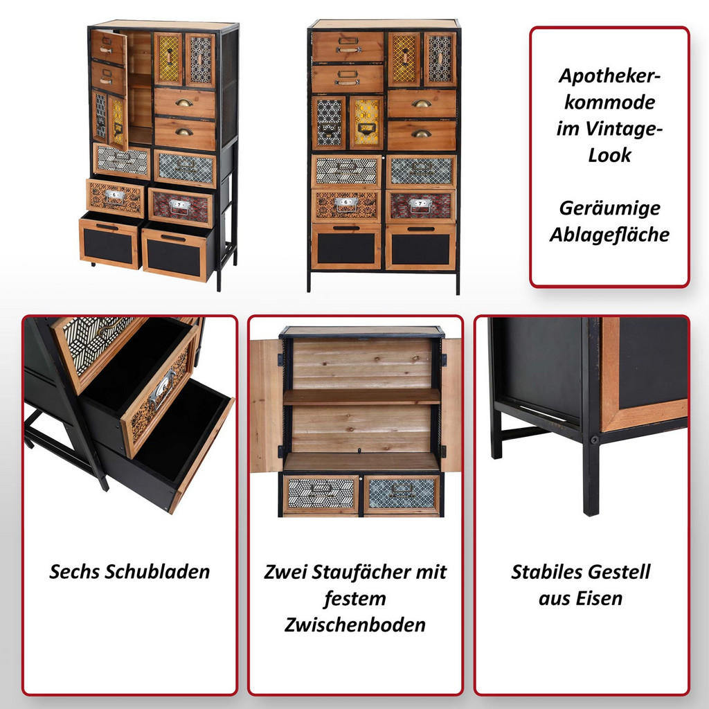 Thumbnail - MCW Apothekerkommode, Mehrfarbig, Holz, 62x120x33 cm, Wohnzimmer, Kommoden & Sideboards, Highboards