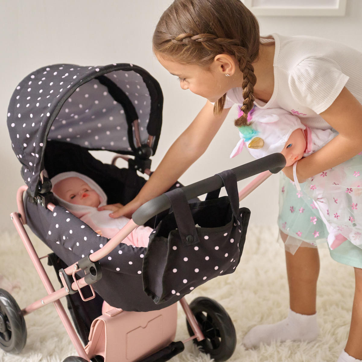 PUPPENWAGEN 2-in-1 Klassiker, Schwarz, 64cm - Schwarz, Holzwerkstoff (37/64/56cm) - Teamson Kids