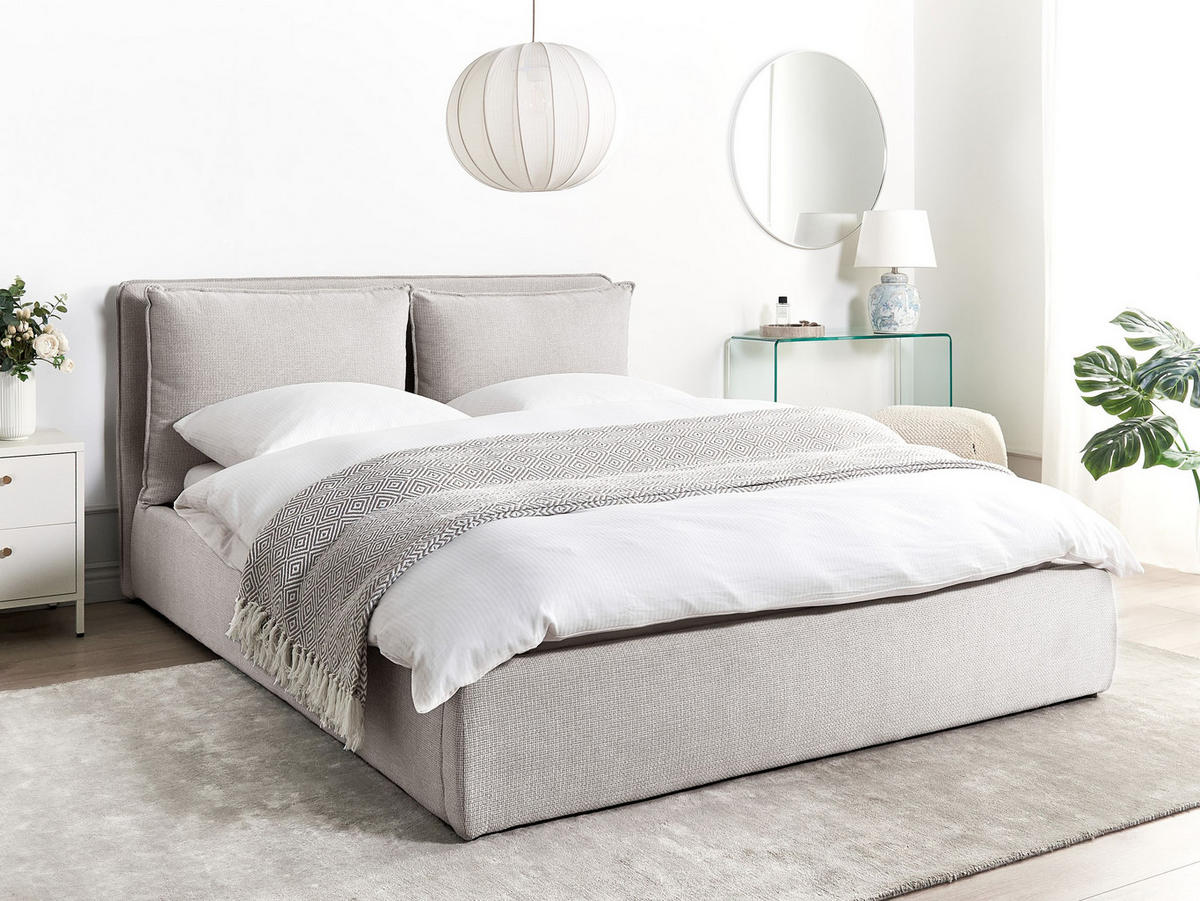 BETT mit Stauraum 160x200 cm Grau Bajonna - Hellgrau, Textil (160/200cm) - Beliani