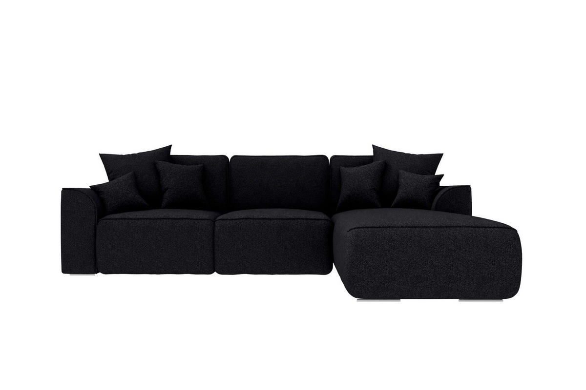 ECKSOFA GUSTO Strukturstoff Schwarz Rechts inkl. Schlaffunktion - Chromfarben/Schwarz, Kunststoff/Textil (295/194cm) - 99rooms