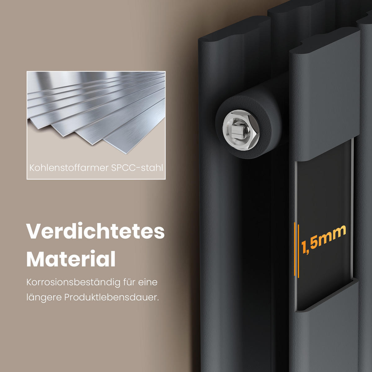 HEIZKÖRPER Flachheizkörper Anthrazit 180/46/6,3 cm - Anthrazit, Metall (46/180/6.3cm) - EMKE