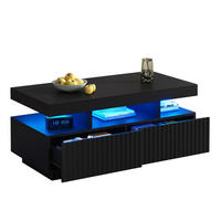 COUCHTISCH 100/50/45 cm Schwarz mit 2 Schubladen und LED-Beleuchtung - Schwarz, Holzwerkstoff (100/50/45cm) - OKWISH