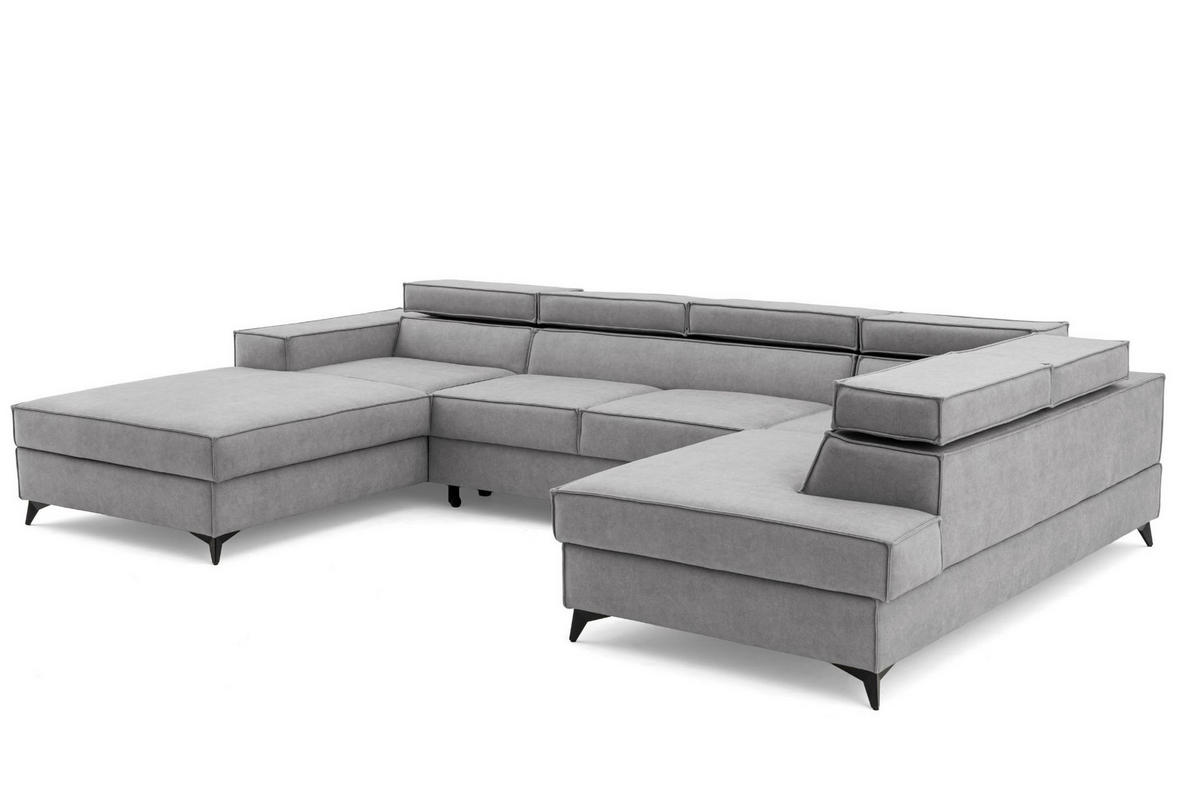 ECKSOFA PURE U Rechts mit Schlaffunktion 127x270 Velours Hellgrau - Hellgrau/Schwarz, Holz/Textil (204/340cm) - Muffo