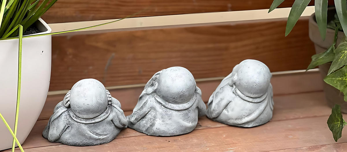 STEINFIGUR 3er Set Buddha nichts sehen sagen hören frostfest Steinguss - Grau, Stein (8/7/7cm) - stoneandstyle