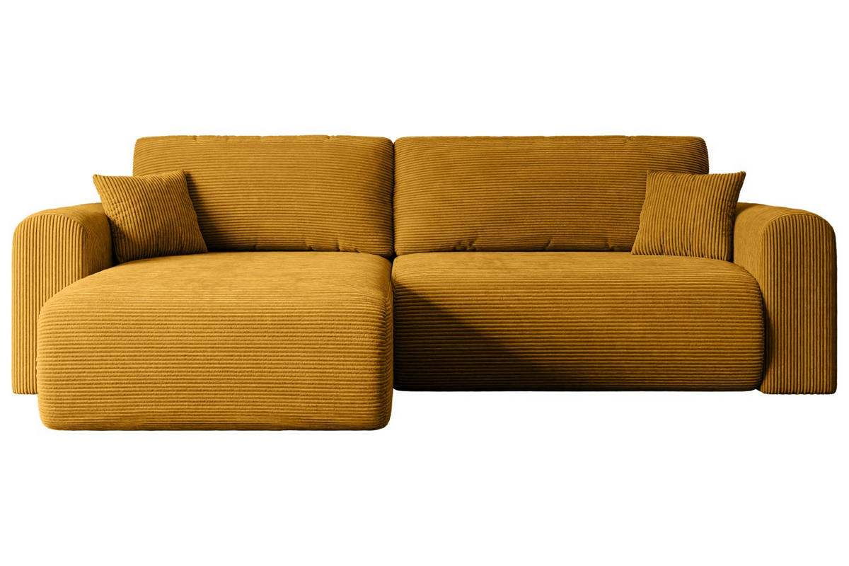 ECKSOFA mit Schlaffunktion und Bettkasten ORRO-L - 272x145x83 cm Senfgelb Cord - Gelb/Schwarz, Holzwerkstoff/Kunststoff (272/145cm) - ALTDECOR