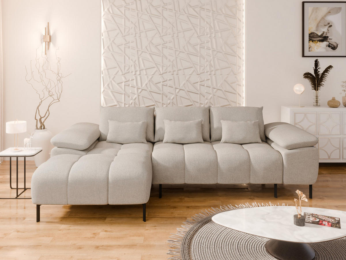 ECKSCHLAFSOFA 4-Sitzer DOLUS – Modernes Ecksofa mit Schlaffunktion Links montierbar , Ecru - Ecru, Holz (141/277cm) - Panda Möbel