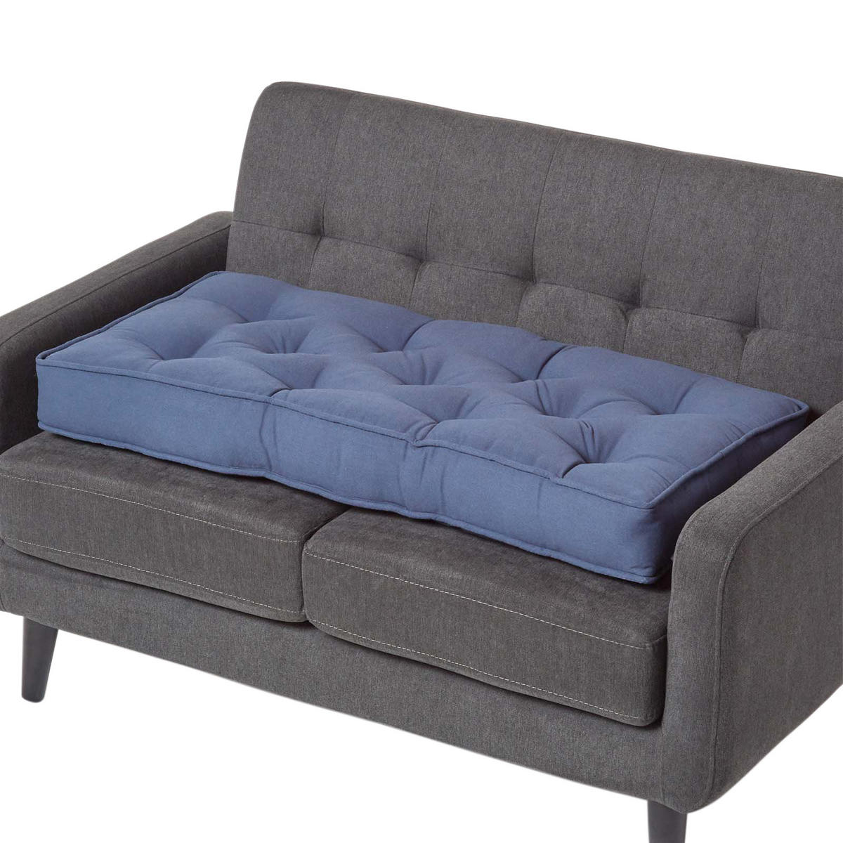 SITZAUFLAGE für Zweisitzer-Sofa 100 x 48 cm – dickes Sitzkissen dunkelblau - Dunkelblau, Textil (48/100/10cm) - Homescapes