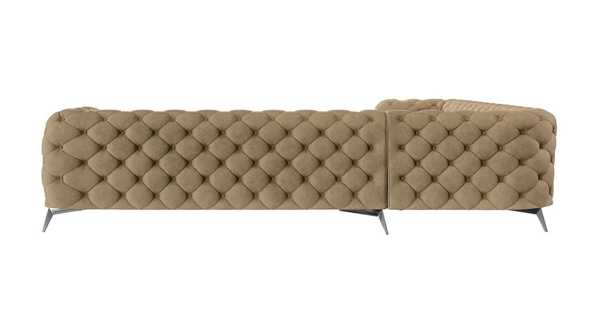 ECKSOFA Chesterfield Laura Beige Samt - Beige/Silberfarben, Holz/Textil (323/323cm) - S-Style Möbel