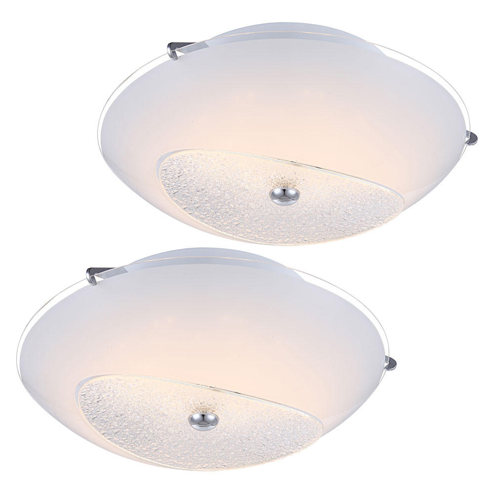 LED DECKENLEUCHTE Kessy Weiß Kristalloptik 2er Set - Weiß, Glas (25/25/8cm) - Globo Lighting