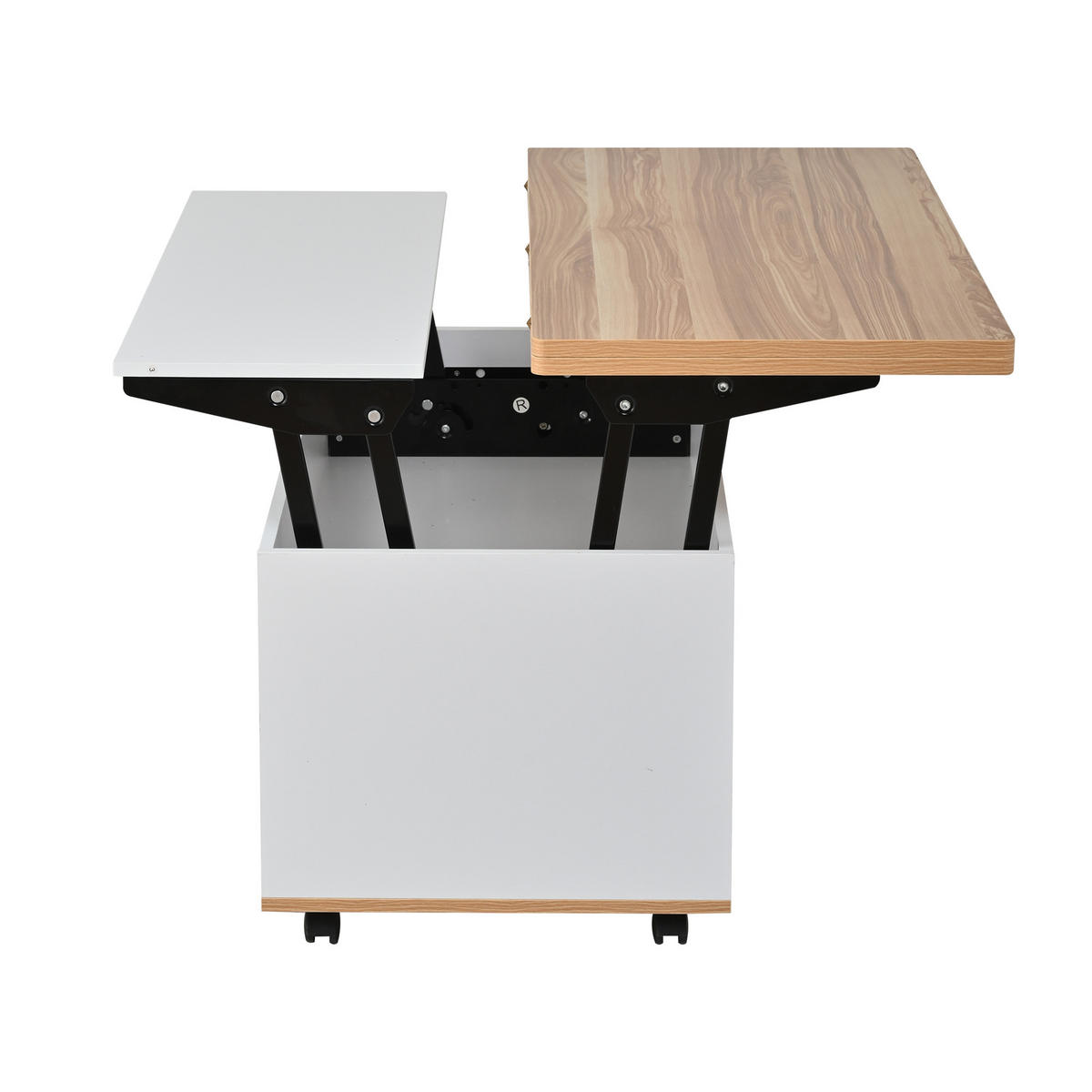 COUCHTISCH DE-37100 höhenverstellbar mit Stauraum und Rollen Weiß/Natur - Weiß, Holzwerkstoff (100/98/65cm) - ComfortXL