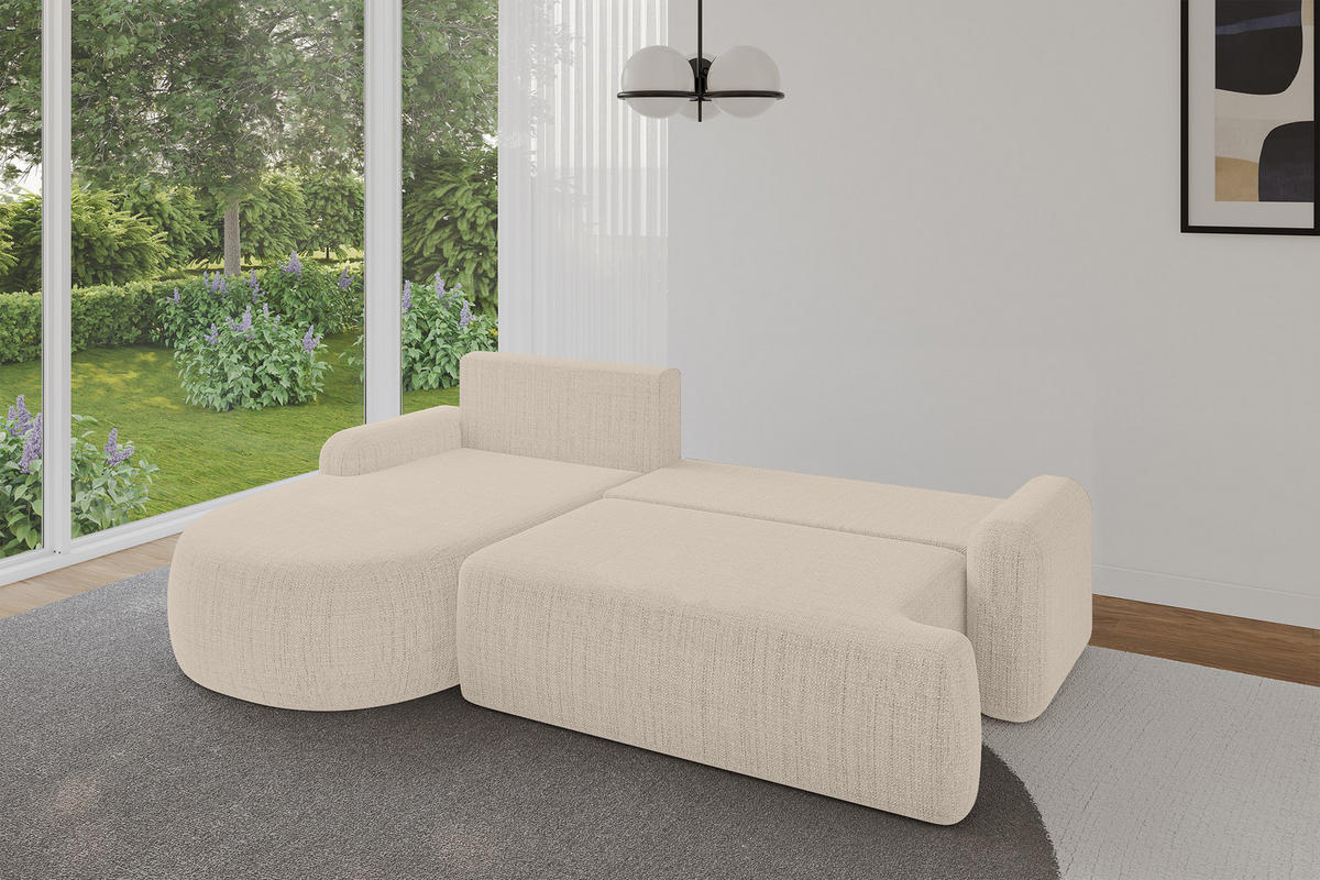 ECKSOFA mit Schlaffunktion und Bettkasten LIRA-L - 264x172x89 Beige - Beige, Holzwerkstoff/Textil (264/172cm) - ALTDECOR