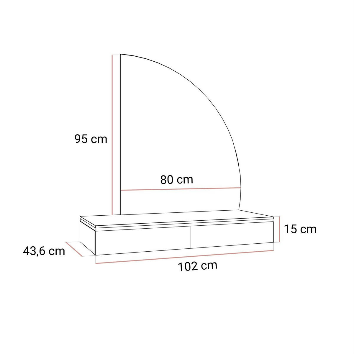 SCHMINKTISCH AURORA-Q SILVER Hängend mit Spiegel Hochglanz Weiß - Weiß Hochglanz, Holzwerkstoff (102/15/43.6cm) - Lookway