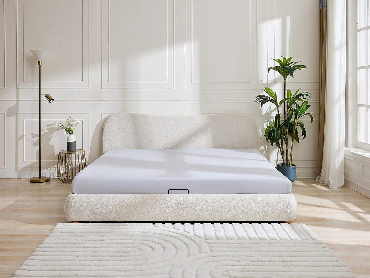 BETT mit Bettkasten - 2 Personen - Stoff - Weiß - - Weiß, Textil (180/200cm) - Vente-Unique