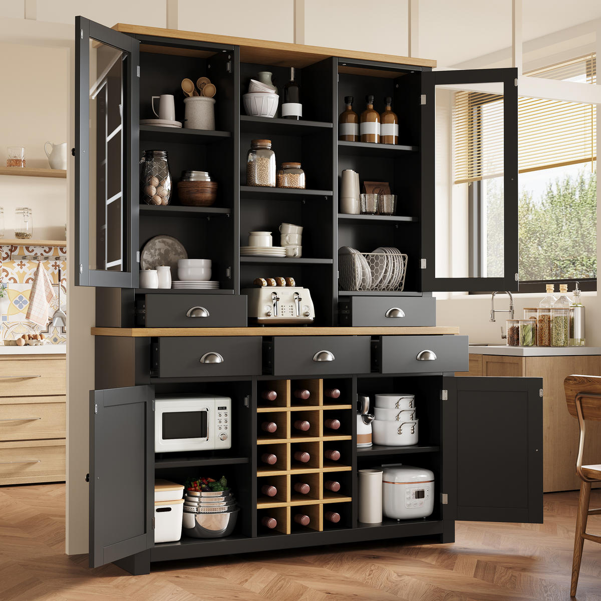 BUFFETSCHRANK Soft-Close Schwarz 120/40/185 cm - Schwarz, Holz (120/185/40cm) - PANGIVO