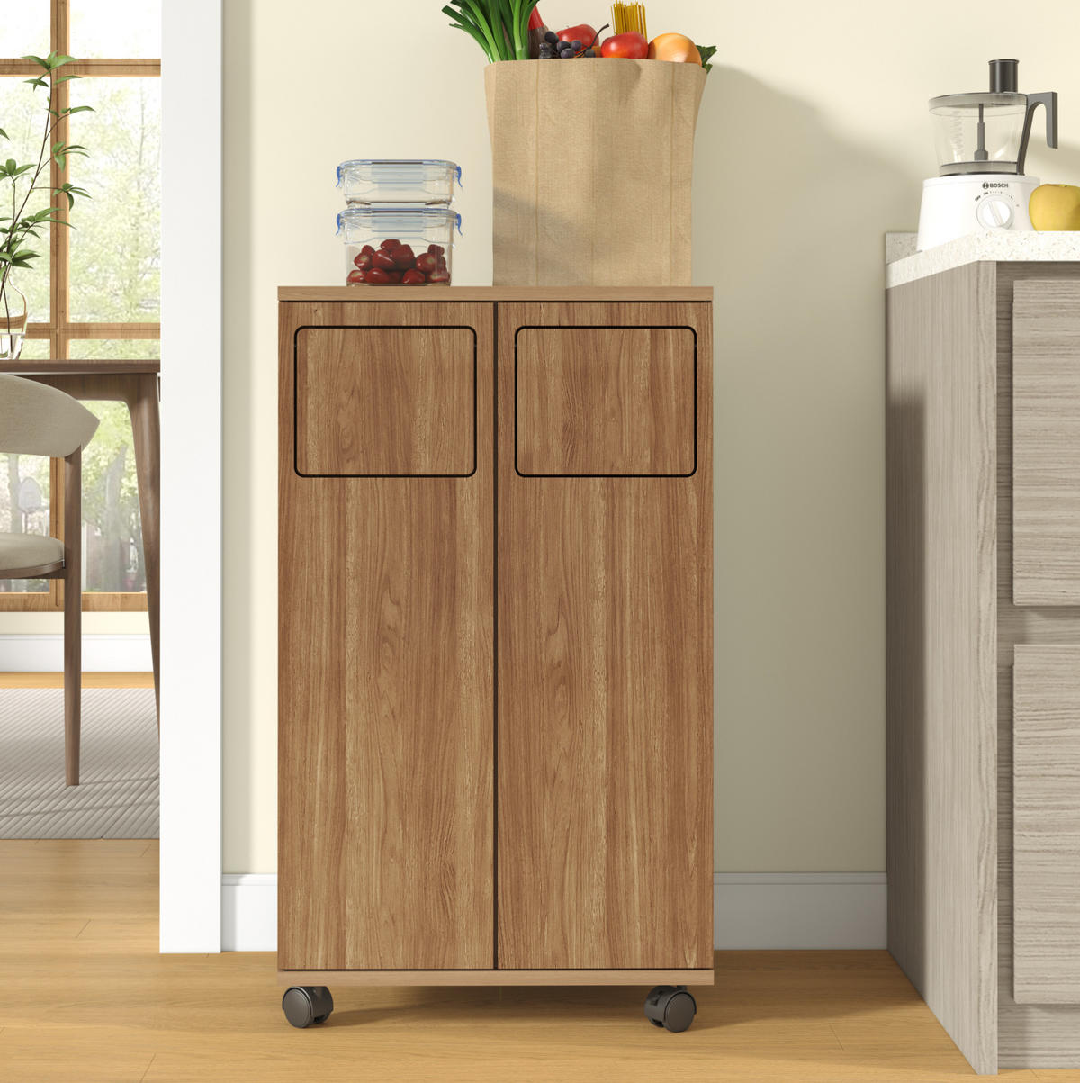 KOMMODE 46,7/80/35 cm Natur aus MDF mit Rollen - Naturfarben, Holzwerkstoff (35/80/46.7cm) - OKMYHOME