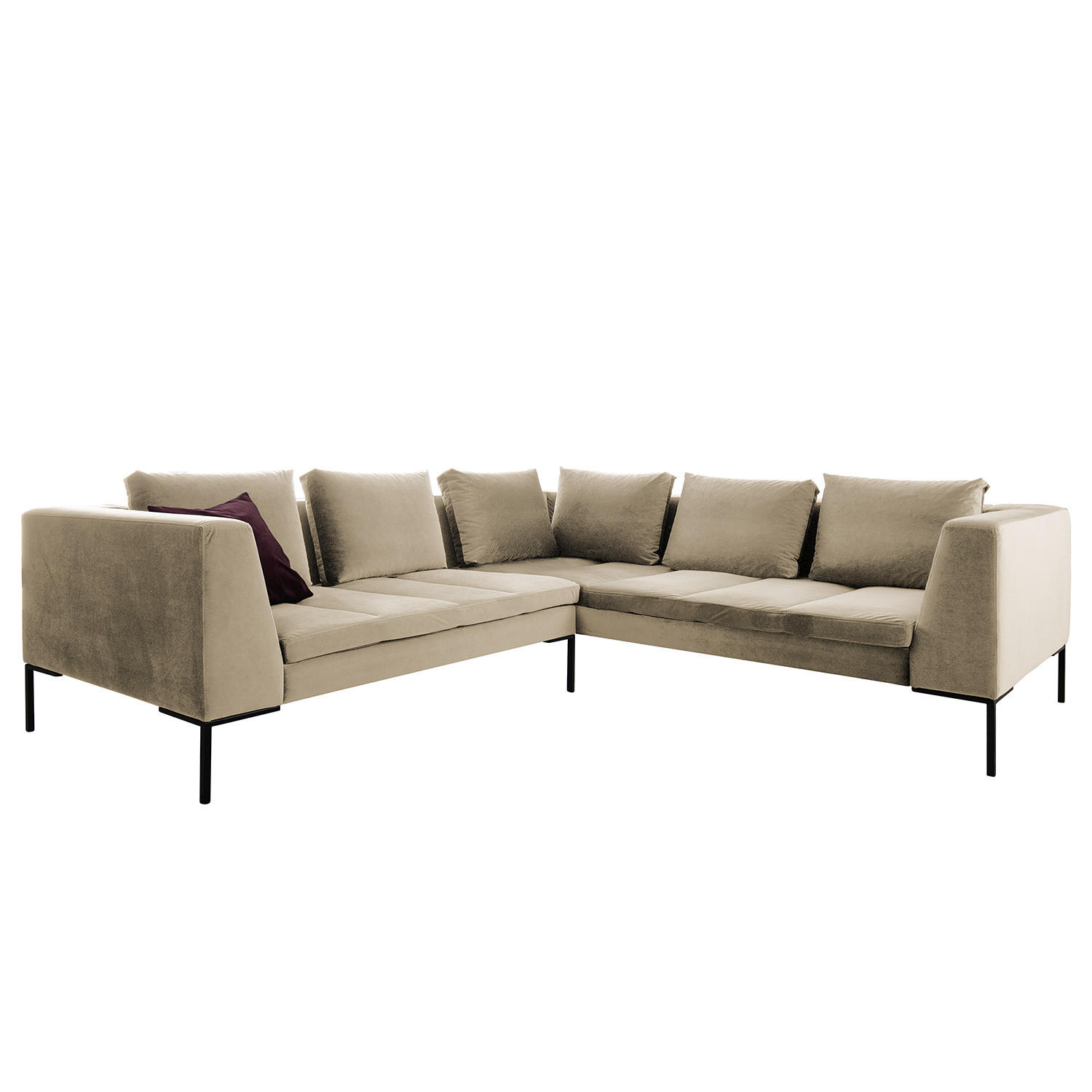 ECKSOFA mit Rundecke L - Samt - Chromfarben/Beige, Textil/Metall (255/238cm) - home24