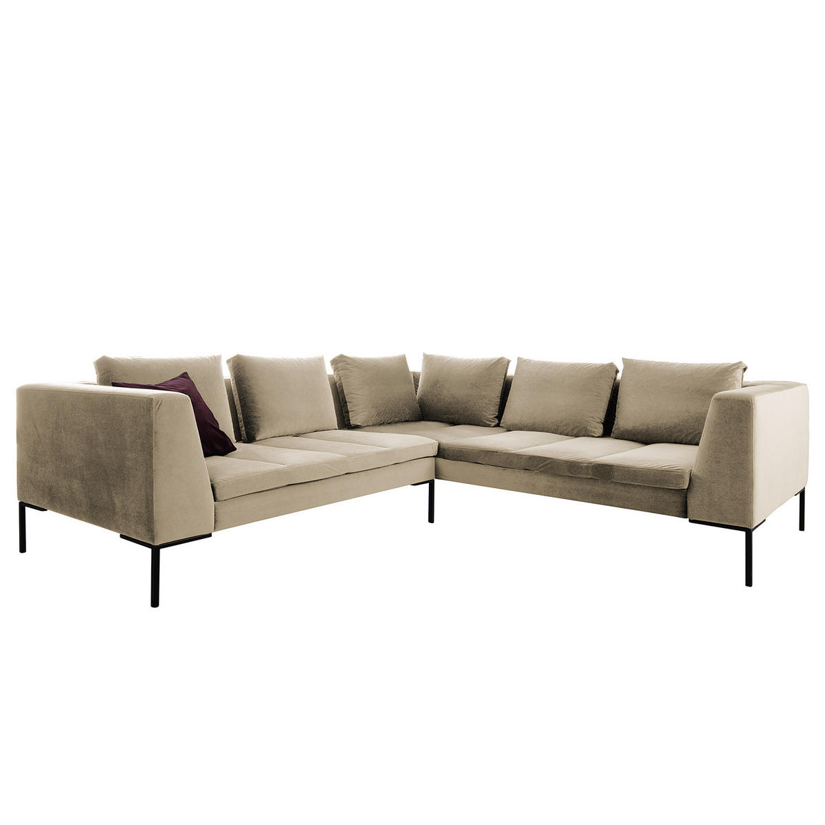 ECKSOFA mit Rundecke L - Samt - Chromfarben/Beige, Textil/Metall (255/238cm) - home24